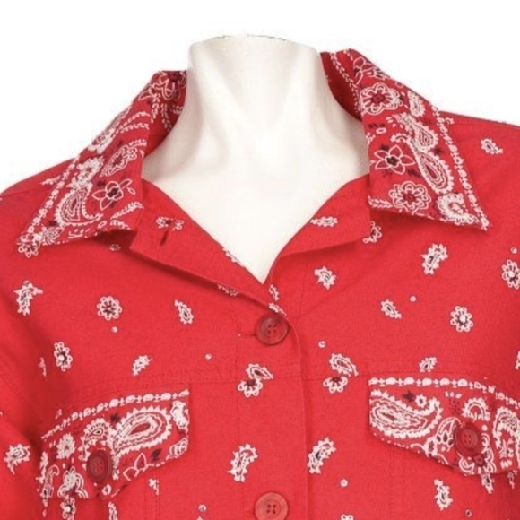 Quacker Factory QVC red bandana western Cowgirl embellished Jean jacket sz M - Picture 4 of 9
